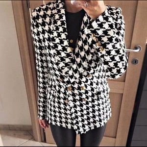 Zara Black White Houndstooth Blazer Jacket Large